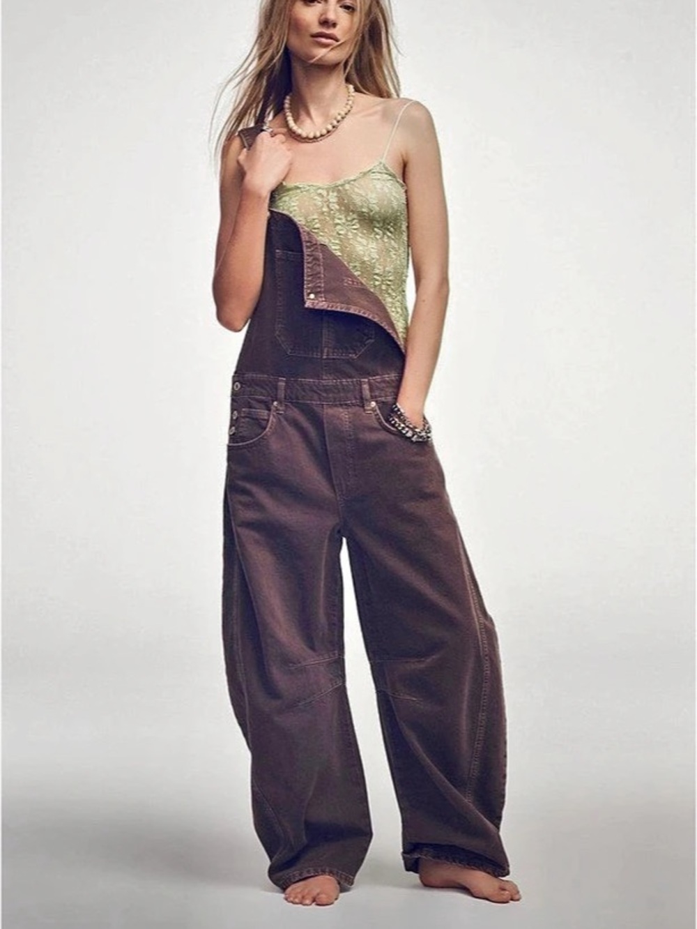 Free People We The Free Good Luck Barrel Overalls Brown/chocolate mousse